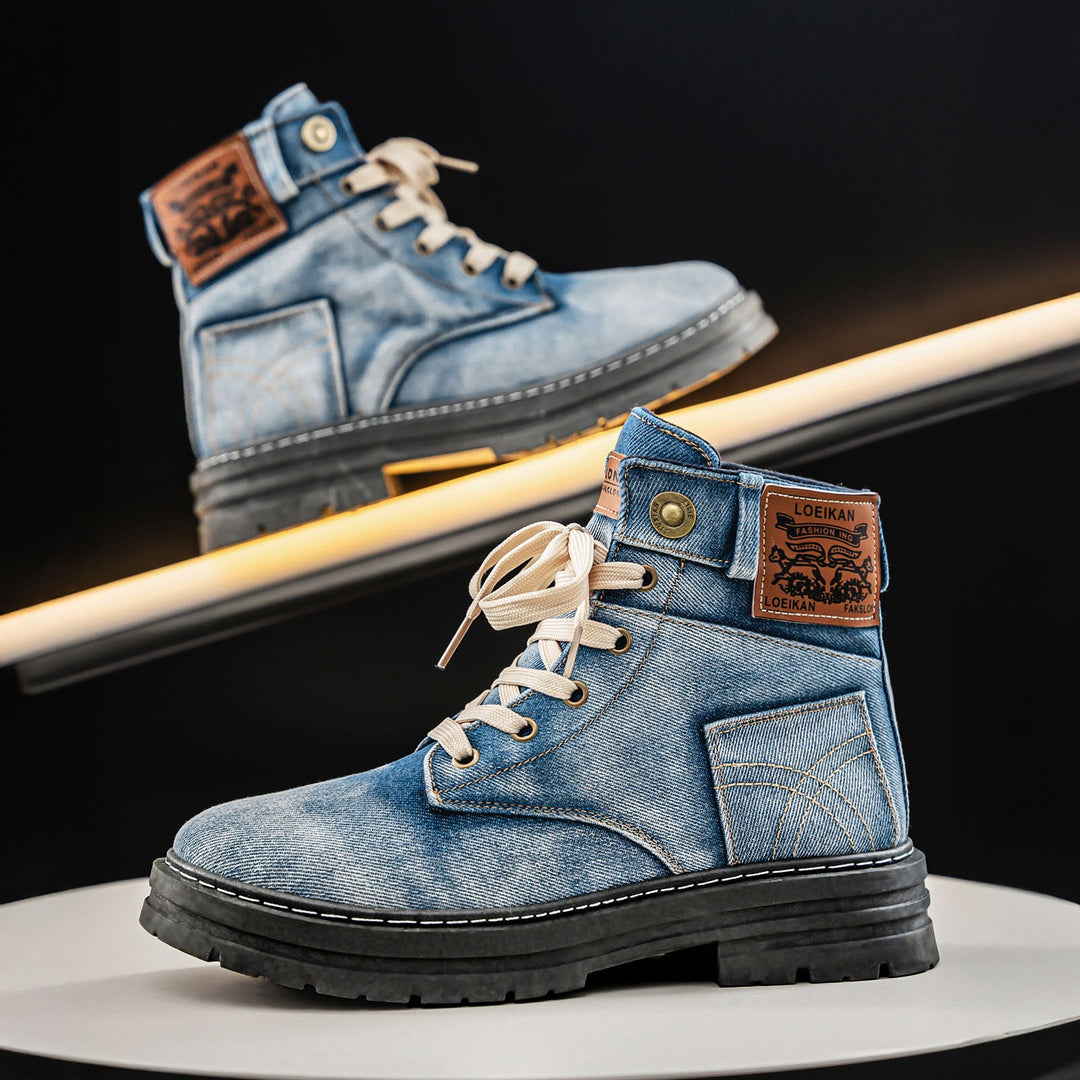 Riccardo Rugged Denim Lace-Up Boots