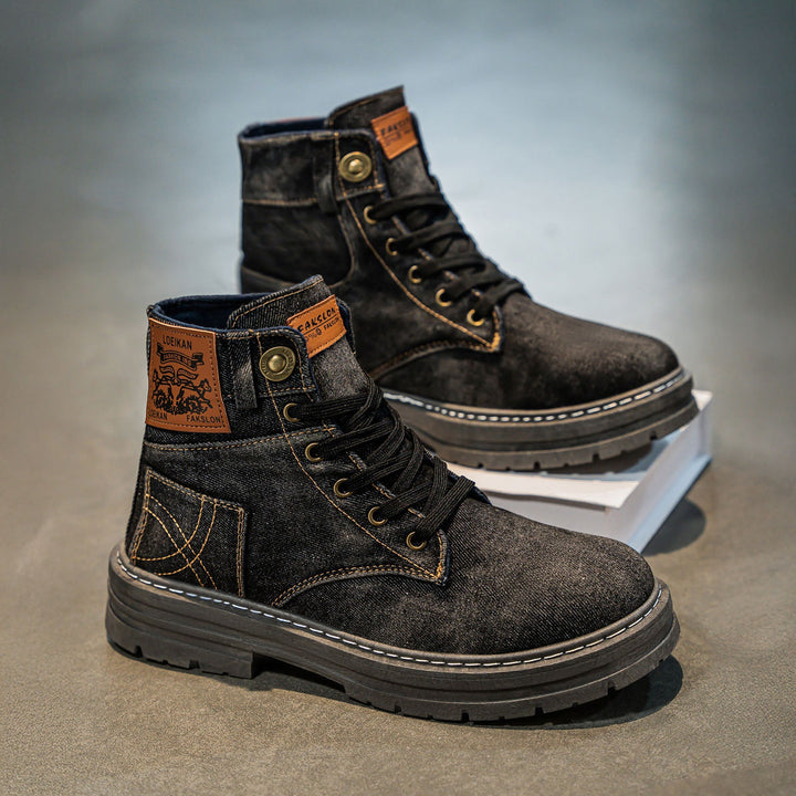 Riccardo Rugged Denim Lace-Up Boots