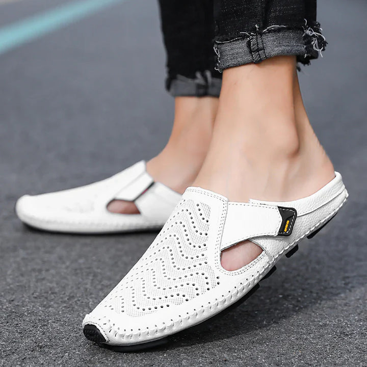Fabio Perforated Leather Mules