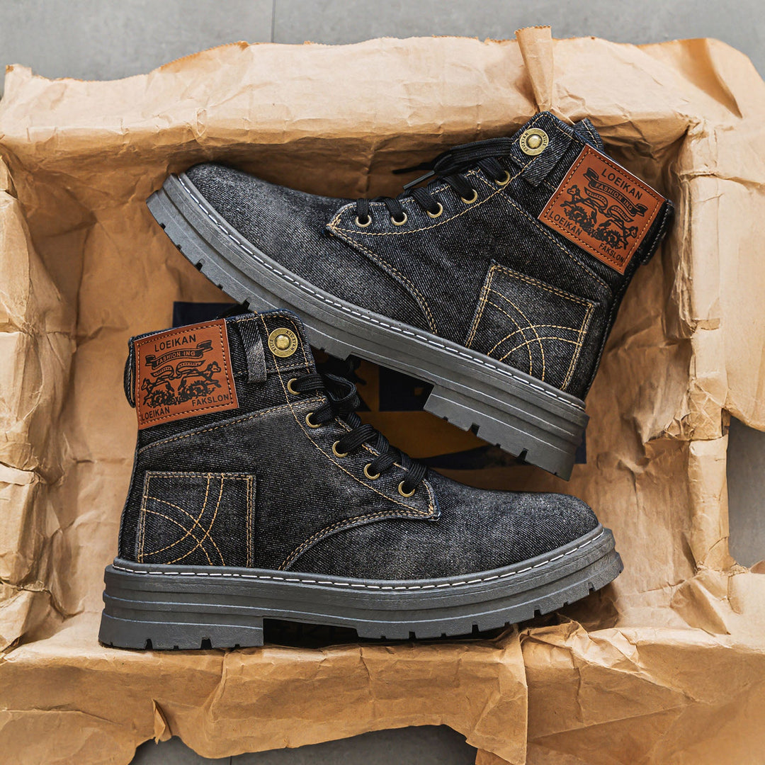 Riccardo Rugged Denim Lace-Up Boots