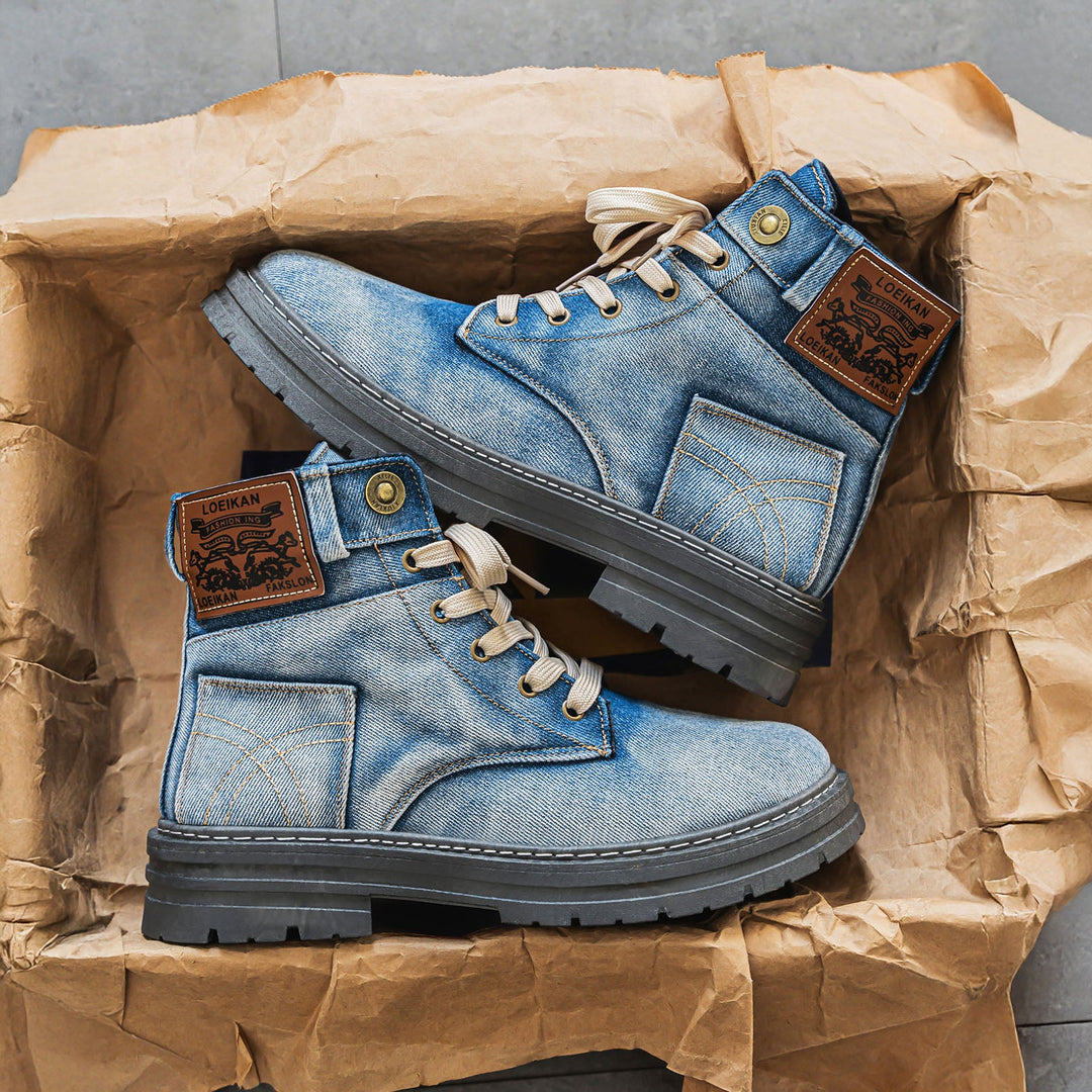 Riccardo Rugged Denim Lace-Up Boots