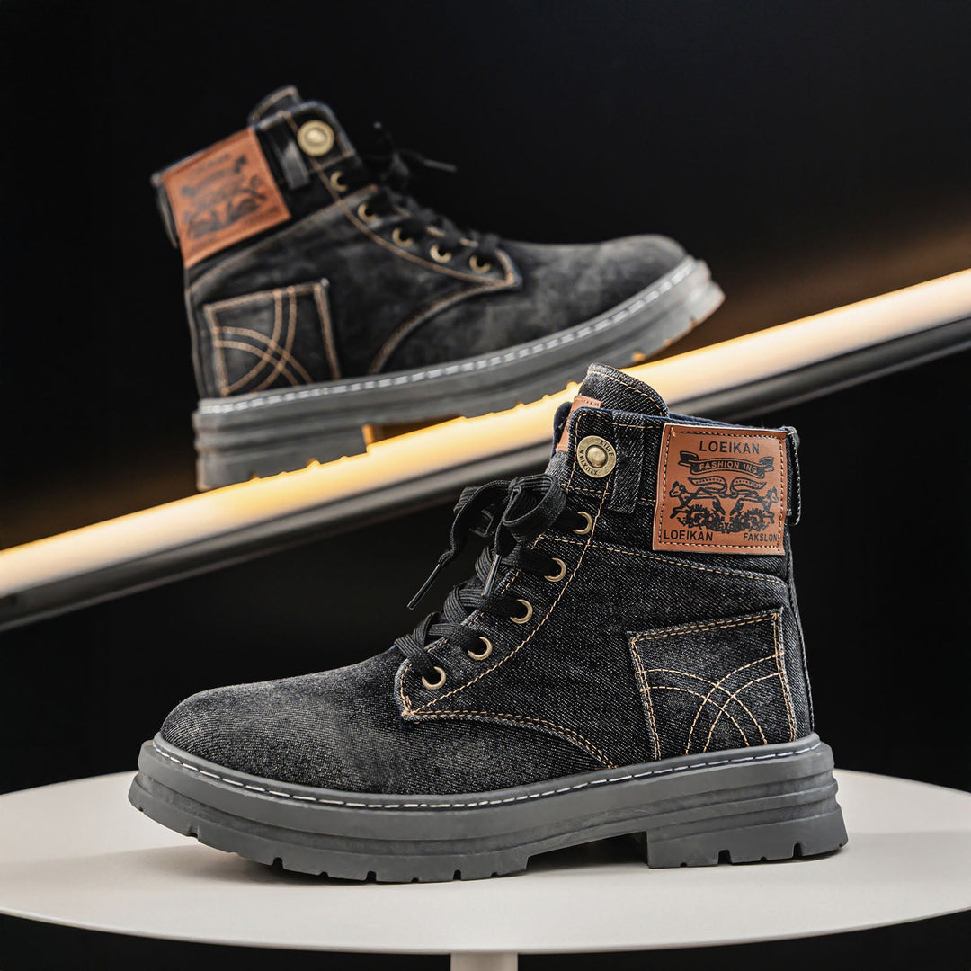 Riccardo Rugged Denim Lace-Up Boots