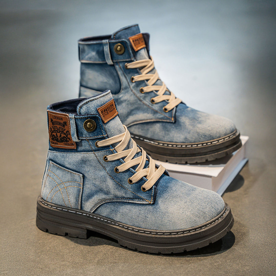 Riccardo Rugged Denim Lace-Up Boots