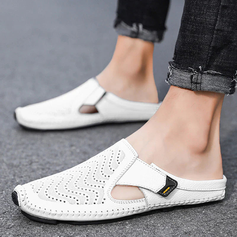 Fabio Perforated Leather Mules
